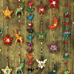 Handmade Rajasthani Beaded Garland: Boho Indian Door Hanging Decor (2 Piece)